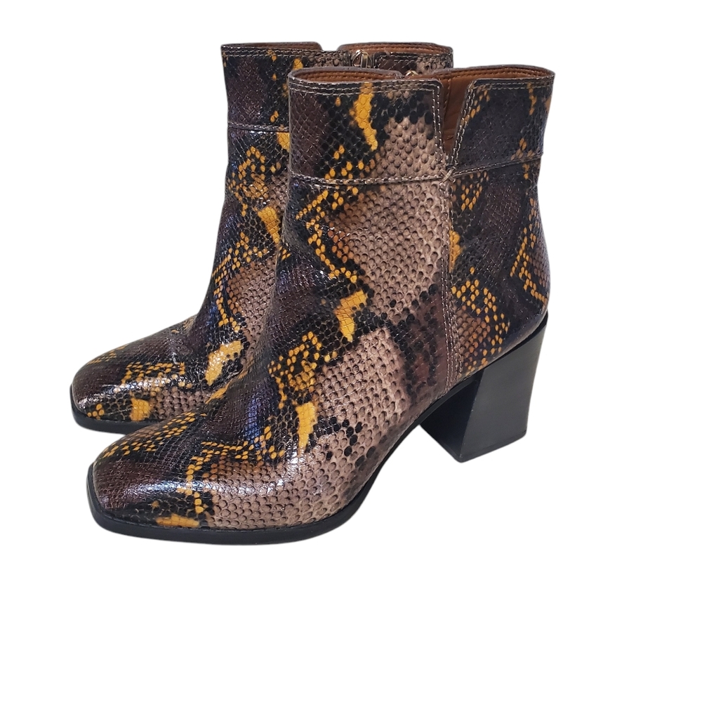 Franco Sarto Leather Boot Snake Print Square Toe - Picture 1 of 13